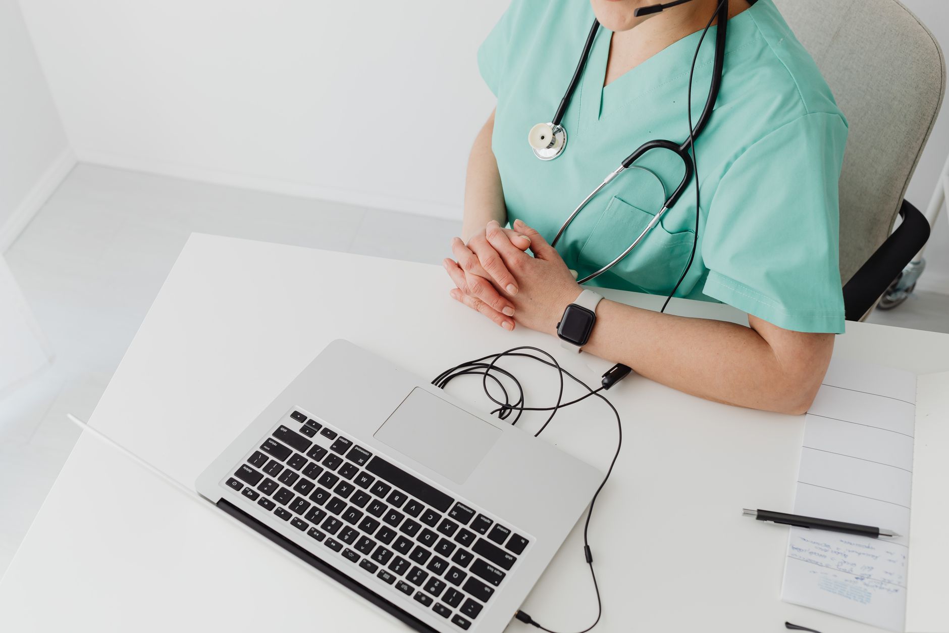 Nurse practitioner conducting an online consultation for a same-day illness